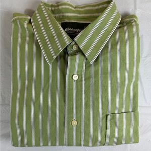 Eddie Bauer Olive Green & White Striped Button-Down Shirt